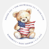 Patriotic Teddy Bear Red White Blue Baby Dusche Runder Aufkleber (Vorderseite)