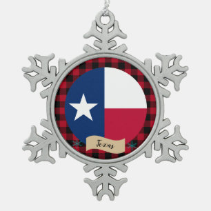 Patriotic Texas, Büffalo kariert, Texas Flag, USA Schneeflocken Zinn-Ornament