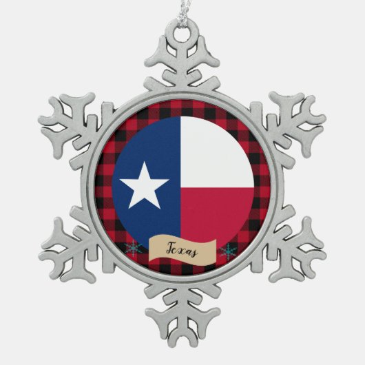 Patriotic Texas, Büffalo kariert, Texas Flag, USA Schneeflocken Zinn-Ornament (Vorderseite)