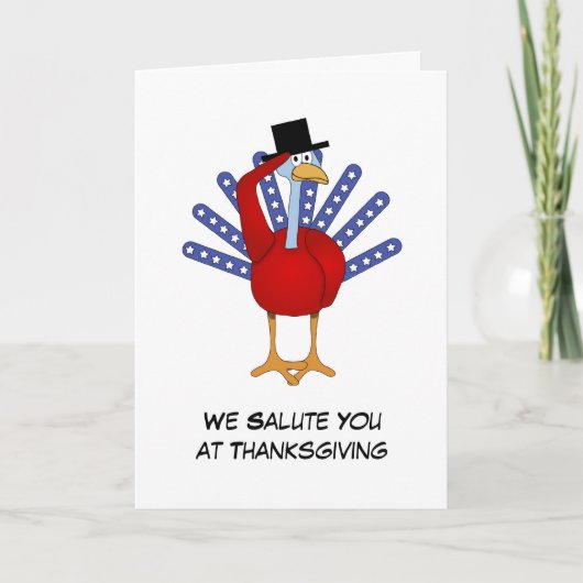Patriotic Thanksgiving Turkey Saluting Feiertagskarte (Vorderseite)
