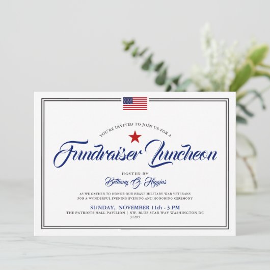 Patriotic Themed Event American Flag Horizontal Einladung (Stehend Vorderseite)
