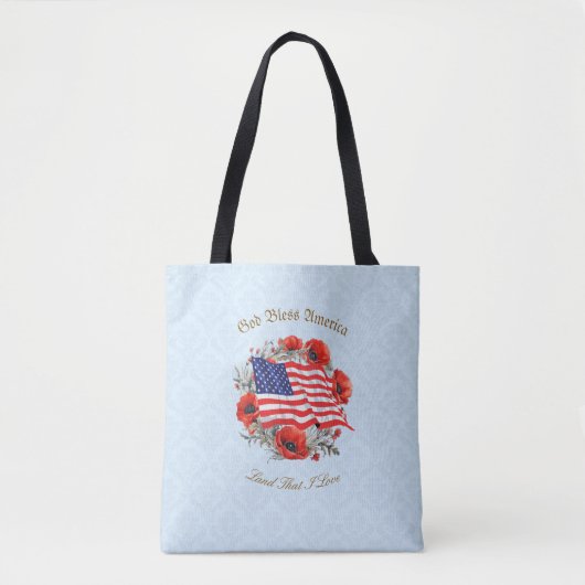 Patriotic Tote Beutel Gott segne Amerika Flagge Po Tasche (Vorderseite)