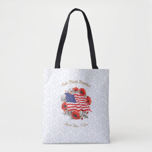Patriotic Tote Beutel Gott segne Amerika Flagge Po Tasche (Vorderseite)