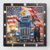 Patriotic Truck Eagle Wolf Bear Quadratische Wanduhr (Vorderseite)