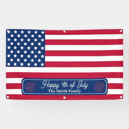 Patriotic U.S. Flag Happy 4. Juli Familienname Banner (Horizontal)