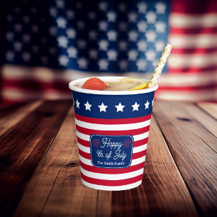 Patriotic U.S. Flag Happy 4. Juli Familienname Pappbecher