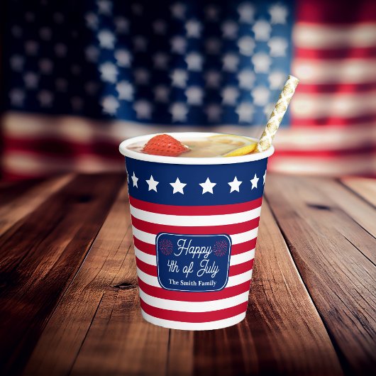 Patriotic U.S. Flag Happy 4. Juli Familienname Pappbecher