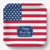Patriotic U.S. Flag Happy 4. Juli Familienname Pappteller (Vorderseite)