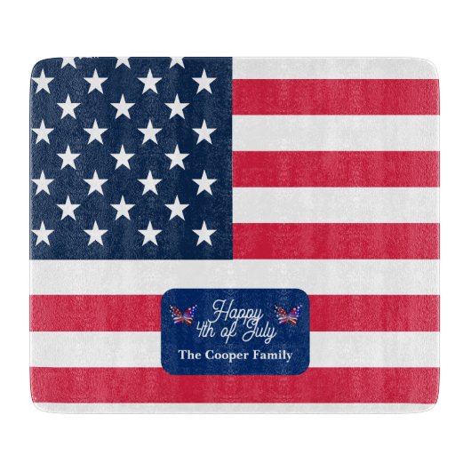 Patriotic U.S. Flag Happy 4. Juli Familienname Schneidebrett (Vorderseite)