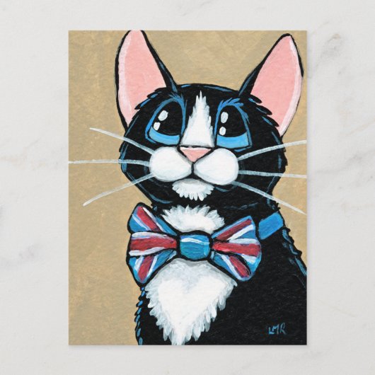 Patriotic UK Tuxedo Cat mit Krawatte in Bow Postkarte (Vorderseite)