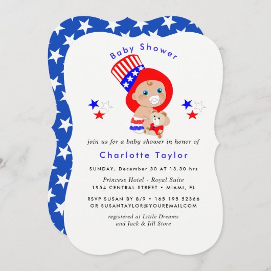 Patriotic Uncle Sam American Baby Shower Einladung (Vorne/Hinten)