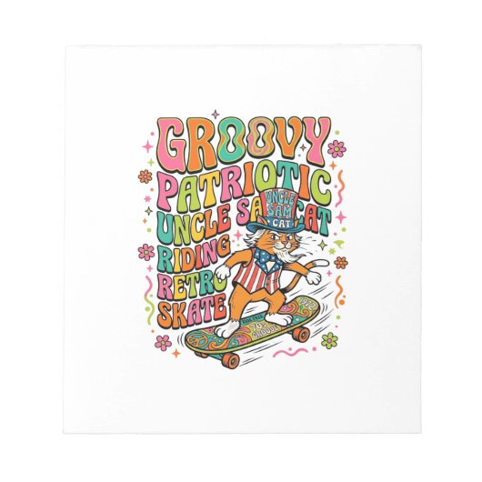 Patriotic Uncle Sam Cat Retro Typography T-Shirt ( Notizblock (Vorderseite)
