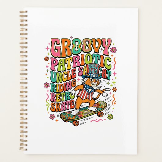 Patriotic Uncle Sam Cat Retro Typography T-Shirt ( Planer (Vorderseite)