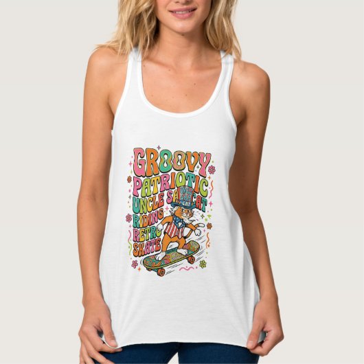 Patriotic Uncle Sam Cat Retro Typography T-Shirt ( Tank Top (Vorderseite)