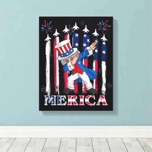 Patriotic Uncle Sam Dabbing 4. Juli Leinwanddruck (Insitu (Holzboden))