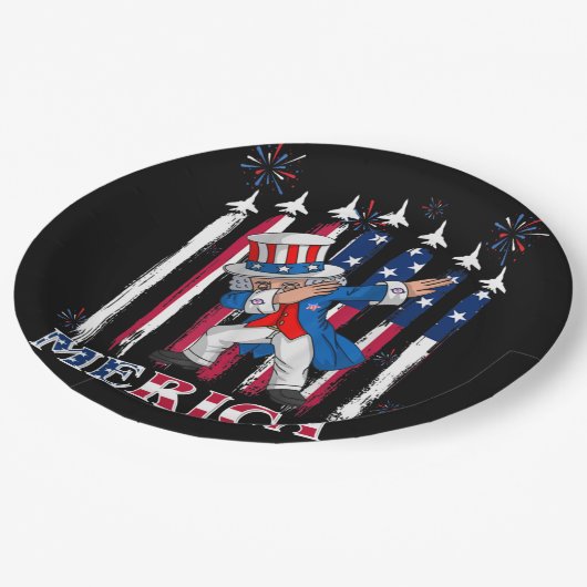 Patriotic Uncle Sam Dabbing 4. Juli Pappteller (Schrägansicht)
