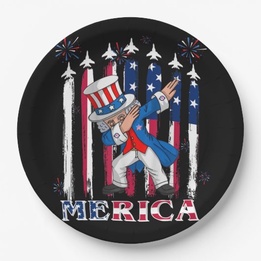 Patriotic Uncle Sam Dabbing 4. Juli Pappteller (Vorderseite)