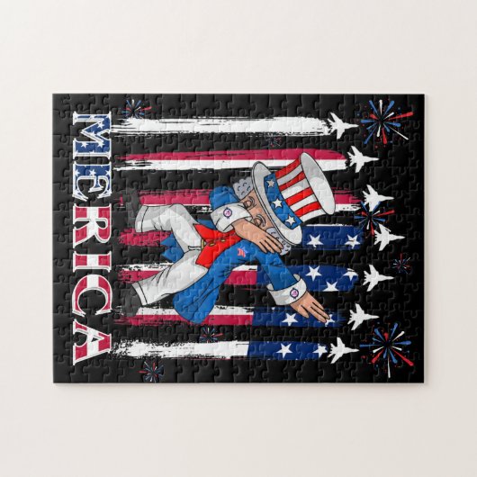Patriotic Uncle Sam Dabbing 4. Juli Puzzle (Horizontal)