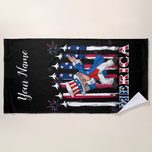 Patriotic Uncle Sam Dabbing 4. Juli Strandtuch (Vorderseite)