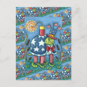 PATRIOTIC UNCLE SAM TURTLE, FUNNY FIRECRACKER Cute Feiertagspostkarte
