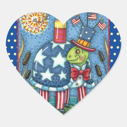 PATRIOTIC UNCLE SAM TURTLE, FUNNY FIRECRACKER Cute Herz-Aufkleber (Vorderseite)