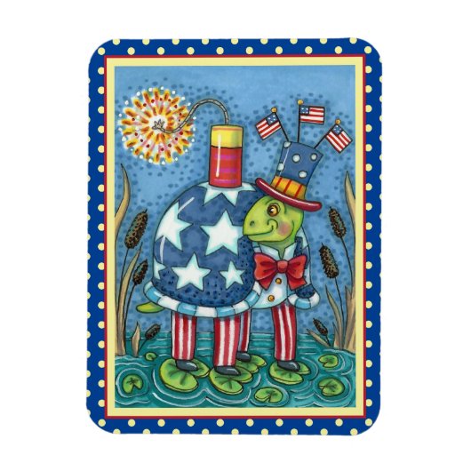 PATRIOTIC UNCLE SAM TURTLE, FUNNY FIRECRACKER Cute Magnet (Vertikal)