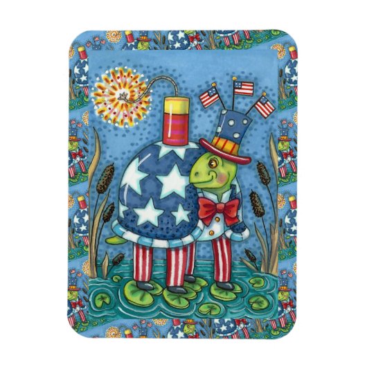 PATRIOTIC UNCLE SAM TURTLE, FUNNY FIRECRACKER Cute Magnet (Vertikal)