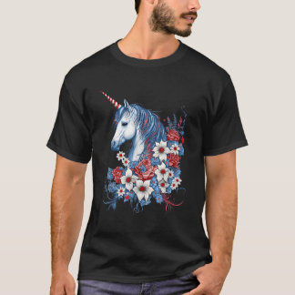 Patriotic Unicorn Red White Blue 4. Juli T-Shirt