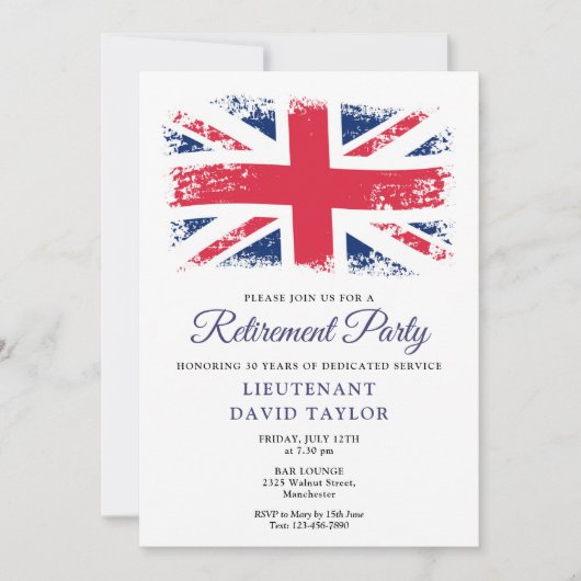 Patriotic Union Jack British Flag Retirement Party Einladung (Vorderseite)