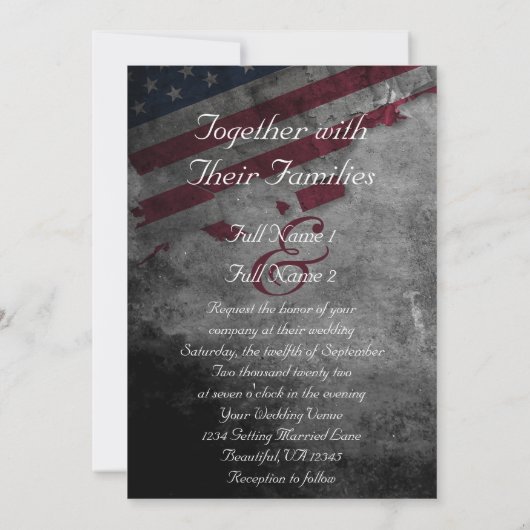 Patriotic United Staaten American Flag Wedding Einladung (Rückseite)
