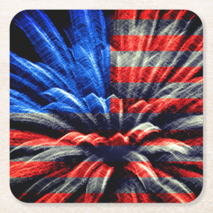 Patriotic United Staaten Flag Fireworks Rechteckiger Pappuntersetzer
