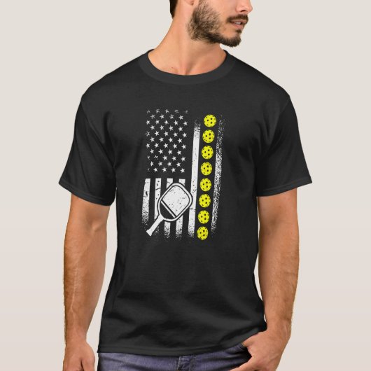 Patriotic US American Flag Pickleball Player T-Shirt (Vorderseite)