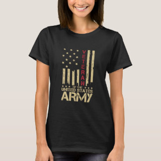 Patriotic US Army Veteran Red Line American Flag T-Shirt