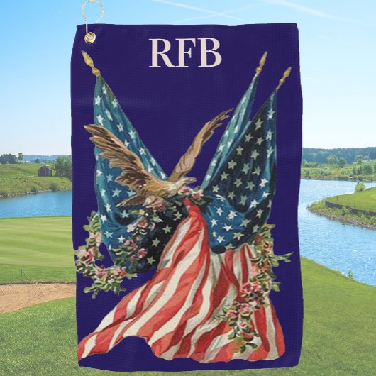 Patriotic US Flag And Bald Eagle American Flag Golfhandtuch