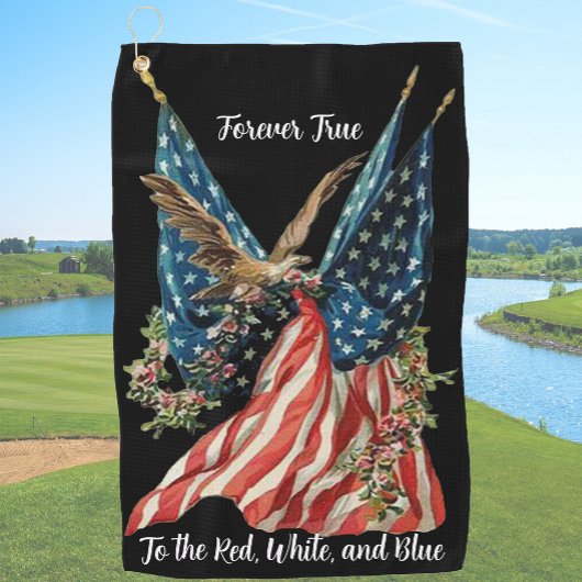 Patriotic US Flag And Eagle American Flag Golfhandtuch