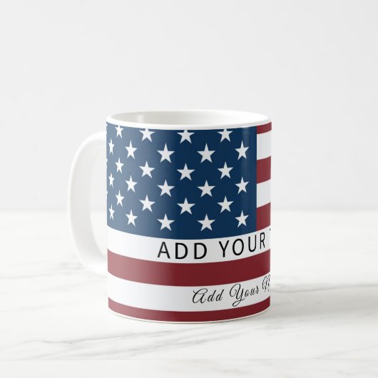 Patriotic US Flag Custom Text Name Kaffeetasse (Vorderseite Links)