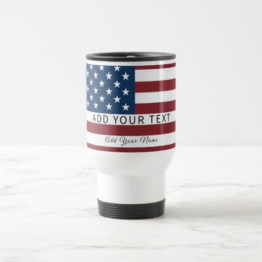 Patriotic US Flag Custom Text Name Reisebecher (Mittel)