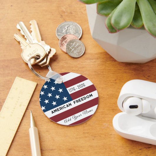 Patriotic US Flag Custom Text Name Schlüsselanhänger (Schreibtisch)