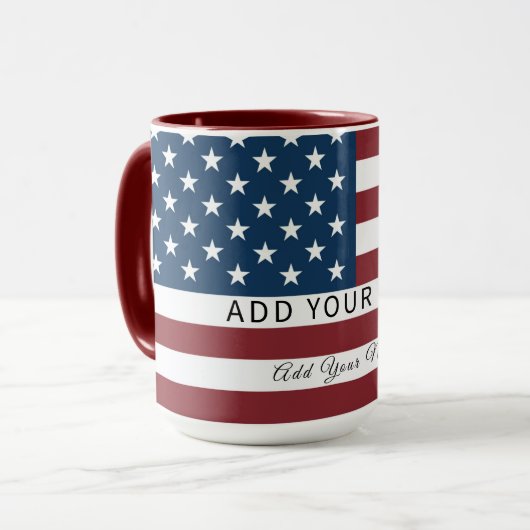 Patriotic US Flag Custom Text Name Tasse (Vorderseite Links)
