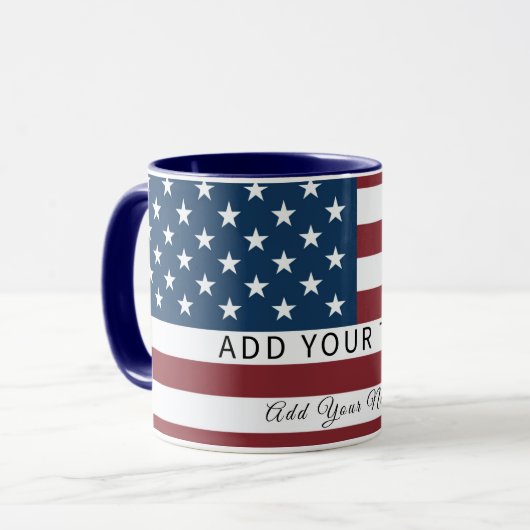 Patriotic US Flag Custom Text Name Tasse (Vorderseite Links)