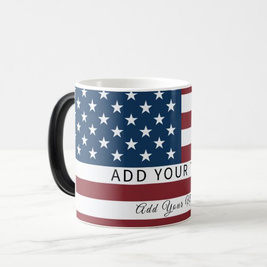 Patriotic US Flag Custom Text Name Verwandlungstasse (Vorderseite Links)