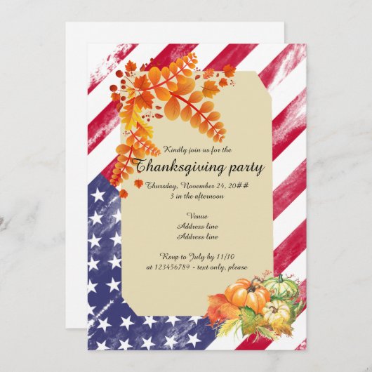 Patriotic US Flag Script Erntedank Dinner Party Einladung (Vorne/Hinten)