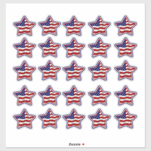Patriotic US Flag Star Shaped Vinyl Stickers Aufkleber (Blatt)
