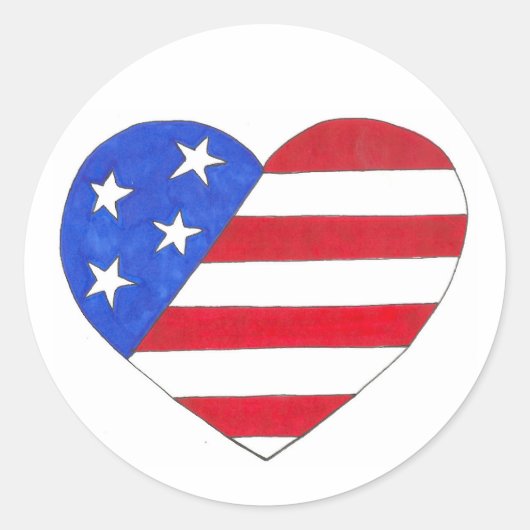 Patriotic USA 4. Juli American Flag Heart Liebe Runder Aufkleber (Vorderseite)