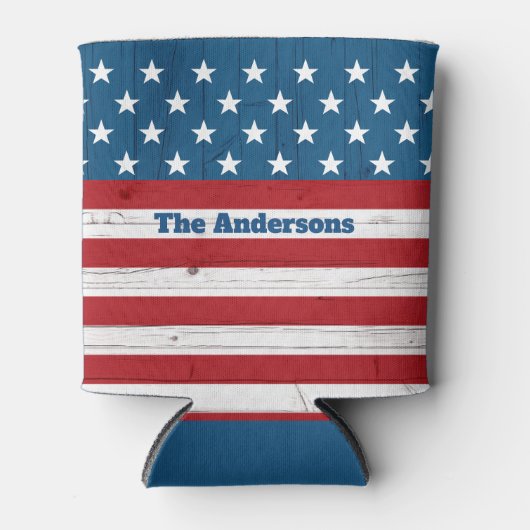 Patriotic USA 4. Juli Rustic Wood American Flag Dosenkühler (Vorderseite)