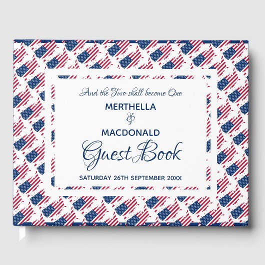 Patriotic USA AMERICA MAP Custom Scripture Wedding Gästebuch (Vorderseite)