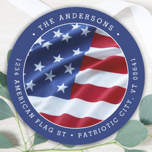 Patriotic USA American Flag Blue Rücksendeadresse Runder Aufkleber