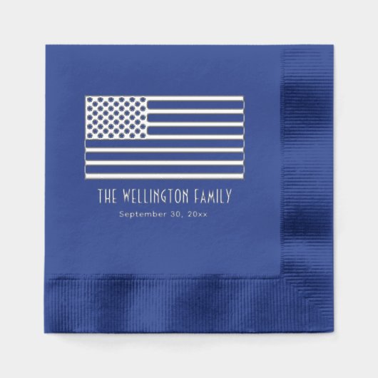 Patriotic USA American Flag Name Date Servietten Mit Folie (Vorderseite)
