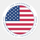 Patriotic USA American Flag Rücksendeadresse Runder Aufkleber (Vorderseite)