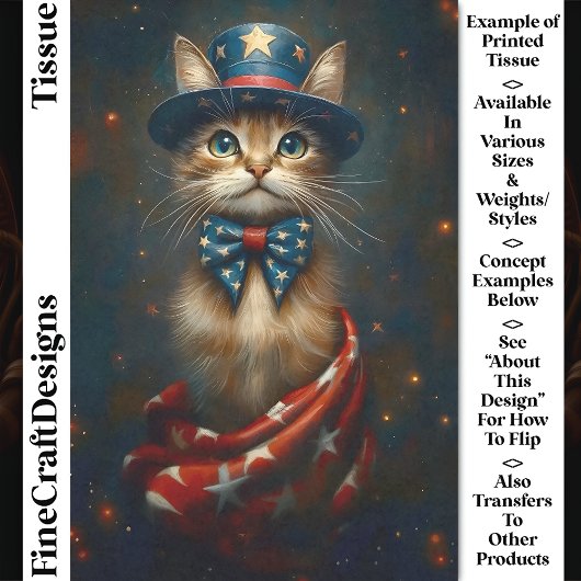 Patriotic USA Cat, Top Hat, Bow Krawatte CS2 Decou Seidenpapier